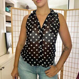 Sleeveless Sheer Polka Dot Blouse